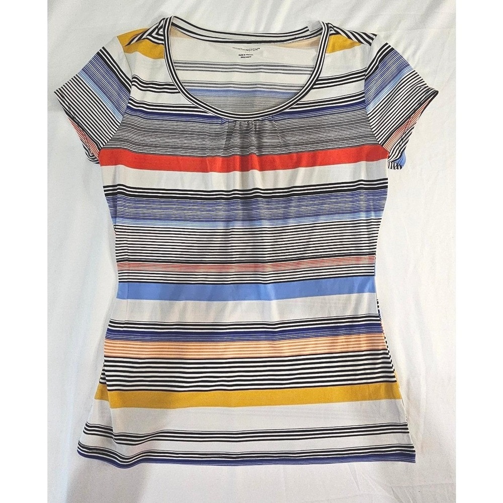 VTG Worthington Womens Small Short Sleeve Scoop Neck Striped Top Stretch